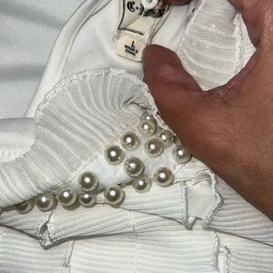 Elegant White Blouse with Pearl Accents